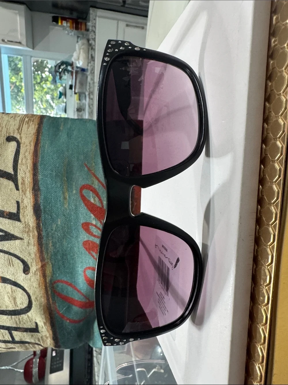 Montana West Black Frame Sunglasses with Purple Lenses